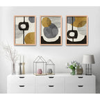 Set 3 Cuadros Dormitorio Living Boho Abstract Tonos Terrosos Marco Madera Natural Oak