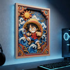 Cuadro Monkey Luffy Efecto 3d One Piece Anime Kids Japon Marco Madera Oak Madera Clara