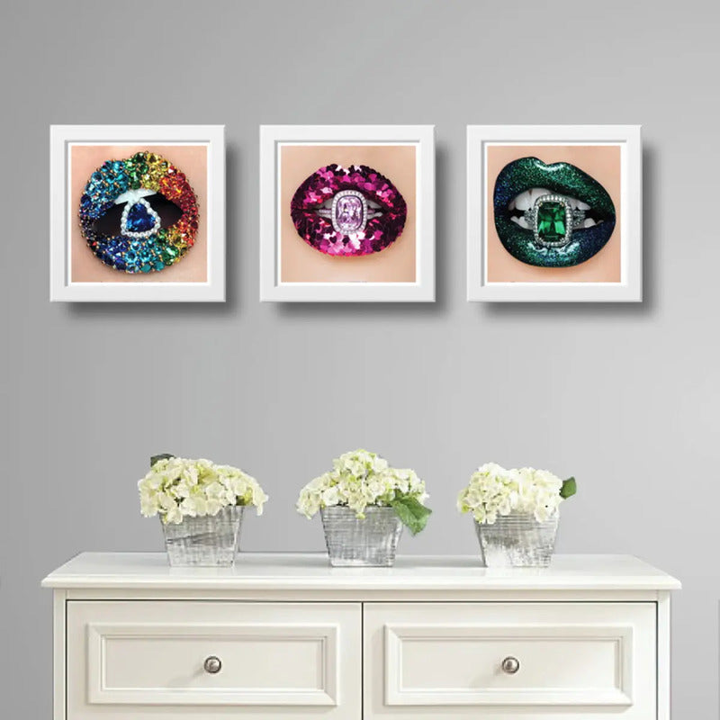 Set 3 Cuadros Fashion Boca Anillos Joyas Salon Decoración