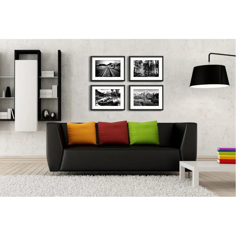 Set 4 Cuadros Paisajes Blanco Y Negro Montanas Deco Paspartu