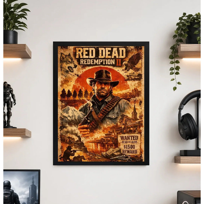 Cuadro Red Dead Redemption 2 Videojuego Playstation Art Game Marco Negro