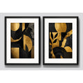 Set 2 Cuadros Boho Arte Abstracto Textura Oro Con Paspartu 53x43cm Cada Cuadro Negro