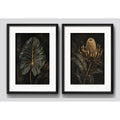 Set 2 Cuadros Hojas Flores Tonos Verde Oscuro Con Paspartu 53x43cm Cada Cuadro Negro