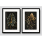 Set 2 Cuadros Hojas Flores Tonos Verde Oscuro Con Paspartu 53x43cm Cada Cuadro Negro