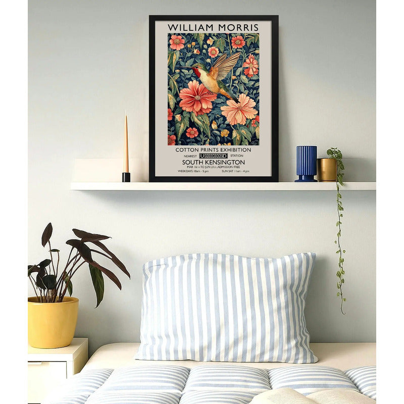 Cuadro Dormitorio Colibrí Y Flores William Morris Botanico Colibrí Y Flores William Morris 1 Marco Negro