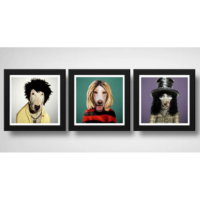 Set 3 Cuadros Perros Rock Kurt Cobain Slash Sid Vicious Arte