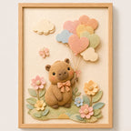Cuadro Dormitorio Infantil Bebe Carpincho Globos Efecto 3d Marco Madera Oak Madera Clara