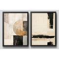 Set 2 Cuadros Boho Abstracto Arte Texturas Lineales 53x43cm Marco Negro
