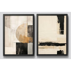 Set 2 Cuadros Boho Abstracto Arte Texturas Lineales 53x43cm Marco Negro