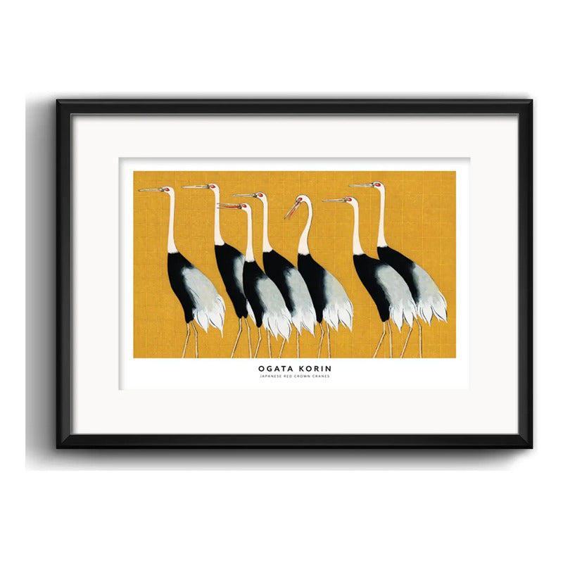 Cuadro Ogata Korin Grullas Cranes Botanico 53x43cm Paspartú Marco Negro