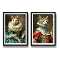 Set 2 Cuadros Gatos Pareja Rey Reina Pet Gatito Mascota Arte Marco Negro