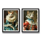 Set 2 Cuadros Gatos Pareja Rey Reina Pet Gatito Mascota Arte Marco Negro