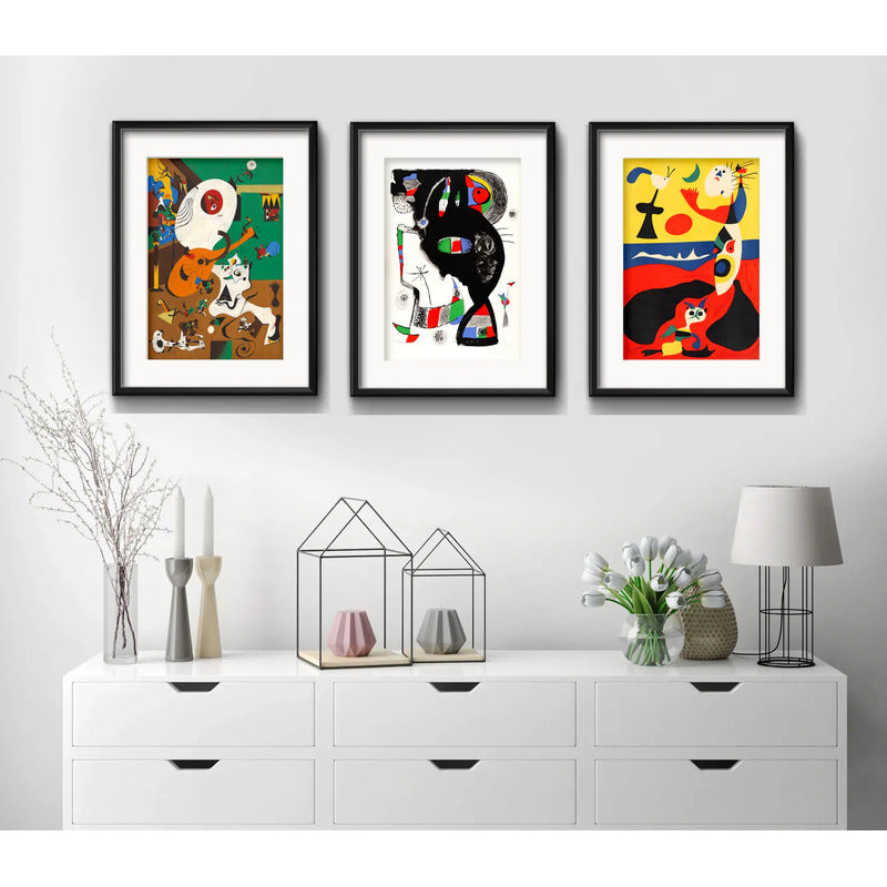Set 3 Cuadros Living Joan Miró Arte Decoracion Con Paspartu Miró Collection 2 Con Marco Negro
