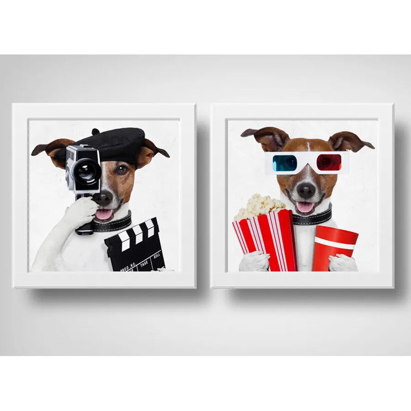 Set 2 Cuadros Perro Cinema Mascota Pet Arte Decoracion
