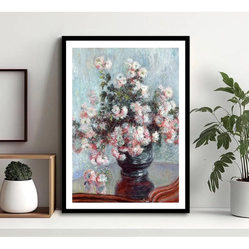 Cuadro Claude Monet Crisantemos Flores Arte Decoracion Marco Negro