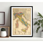 Cuadro Mapas Del Mundo Mapamundi Cartografia Vintage Arte Mapa Geológico Histórico De Italia 1864 Con Marco Negro
