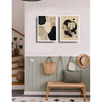 Set 2 Cuadros Boho Arte Abstracto Beige Crema Decorar Casa Marco Blanco