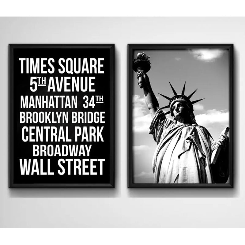 Set 2 Cuadros Nueva York Estatua Libertad Blanco Y Negro