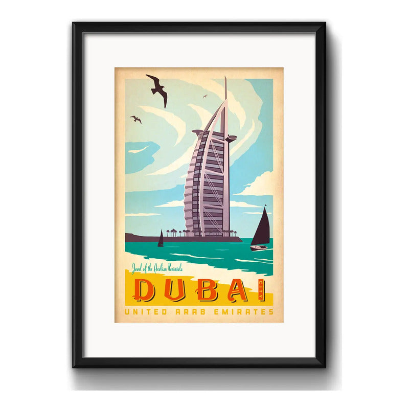 Cuadro Dubai Emiratos Arabes Ciudad Decoracion Con Paspartú Marco Negro