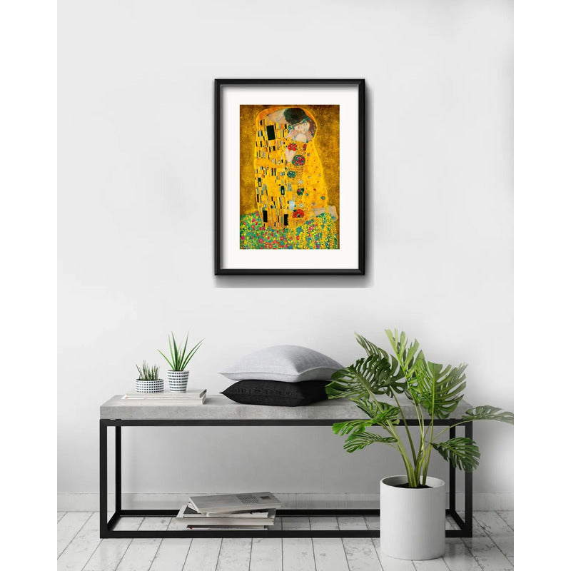 Cuadro Gustav Klimt El Beso Kiss Arte 53x43cm Con Paspartú Marco Negro
