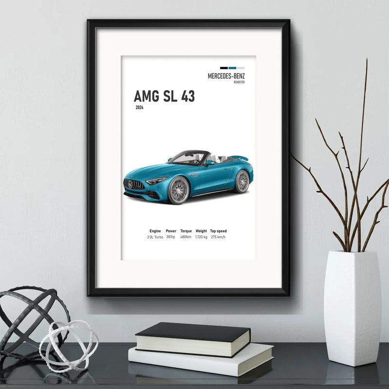 Cuadro Autos Y Camionetas Modelos Marcas Arte Con Paspartu Mercedes Benz Roadster Amg Sl 43 Con Marco Negro