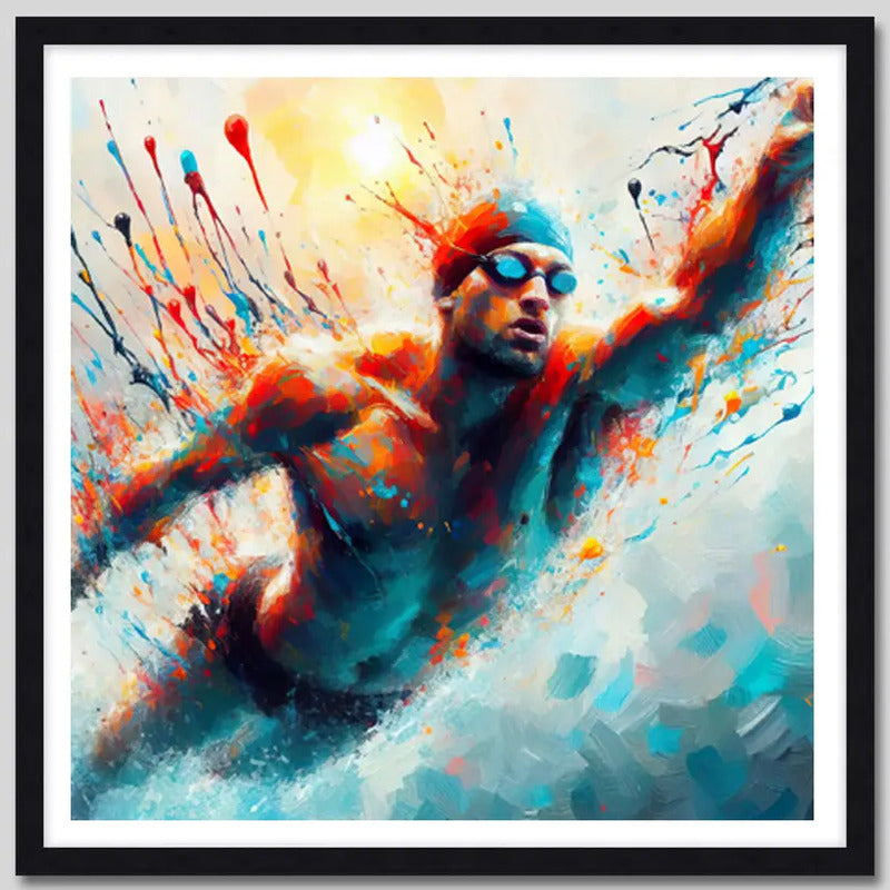 Cuadro Natacion Pop Art Club Gym Nadador Deportes 33x33cm Marco Negro