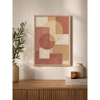 Cuadro Living Dormitorio Boho Abstracto Rosa Beige Nude Marco Madera Natural Oak