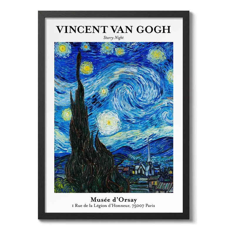 Cuadro Van Gogh La Noche Estrellada Obra Pintor Decoracion Marco Negro