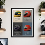 Cuadro Cascos Formula 1 Auto Senna Schumacher Hamilton Lauda Marco Negro