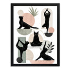 Cuadro Dormitorio Living Gato Haciendo Yoga Boho Geometrico Marco Negro