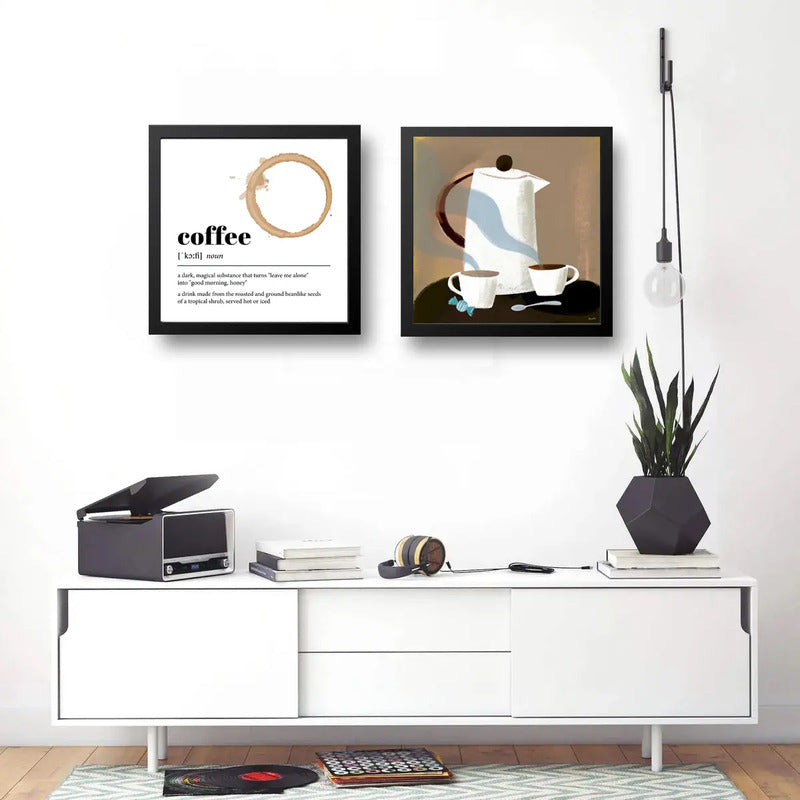 Set 2 Cuadros Living Cocina Café Definicion Arte 33x33cm Marco Negro