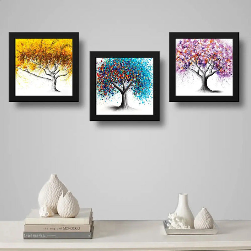 Set 3 Cuadros Árboles Coloridos Botanico Arte Decoracion