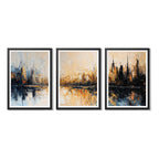 Set 3 Cuadros Skylines Horizontes Abstractos De La Ciudad Marco Negro
