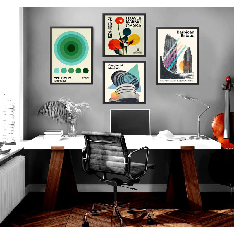 Wall 4 Cuadros Para Estudio Oficina Empresa Decoracion Modern Gallery Con Marco Negro