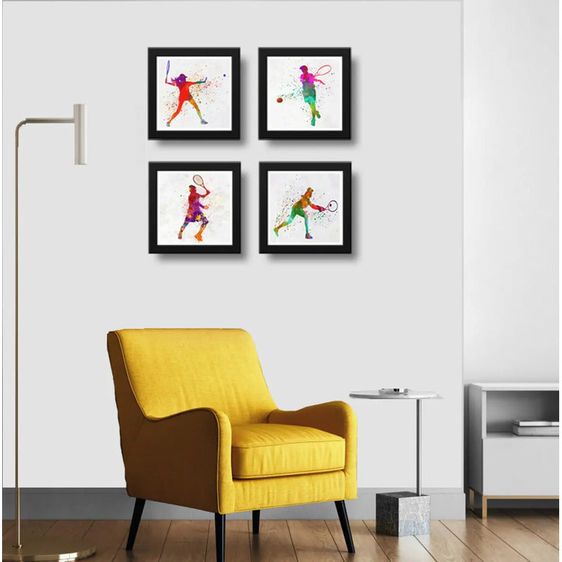 Set 4 Cuadros Tenis Pop Art Tenista Raqueta Club Deporte