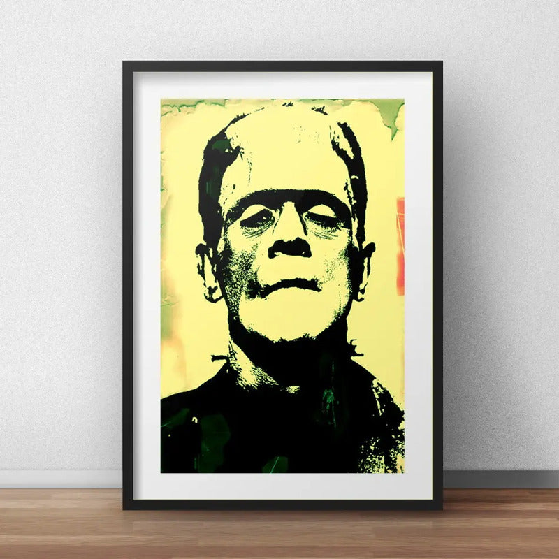 Cuadro Frankenstein Pop Art Monstruo Terror Con Paspartú Marco Negro