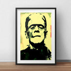 Cuadro Frankenstein Pop Art Monstruo Terror Con Paspartú Marco Negro