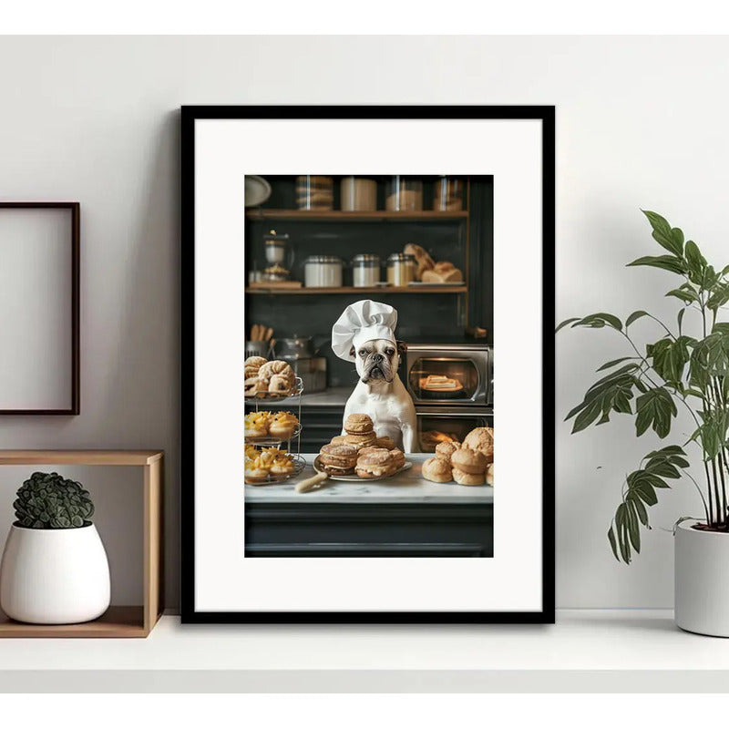 Cuadro Bulldog Frances Bake Chef Cocina Bakery Con Paspartu Marco Negro