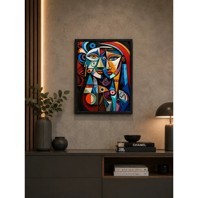 Cuadro Pablo Picasso El Alma En Mosaico Pareja Efecto 3d Marco Negro