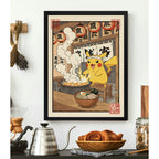 Cuadro Pikachu Cocina Sushi Ramen Comida Japón Pokemon Anime Marco Negro