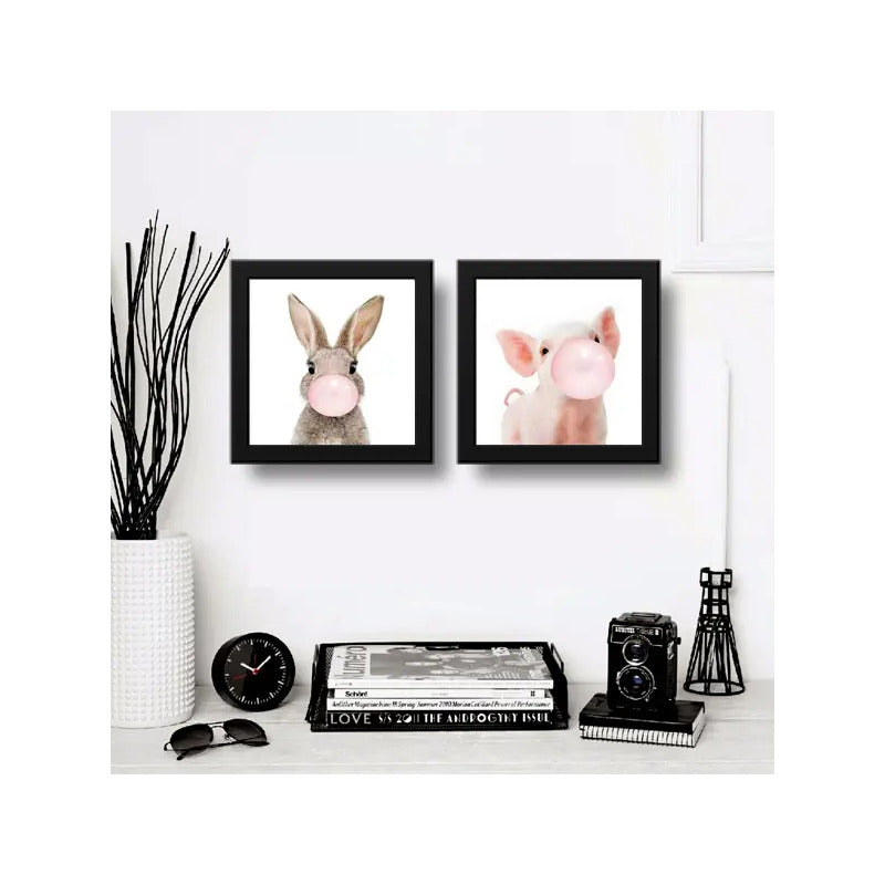Set 2 Cuadros Conejo Chicle Cerdo Baby Animals Decoracion