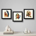 Set 3 Cuadros Indio Jefe Pop Art Vincha Tribal Decoracion