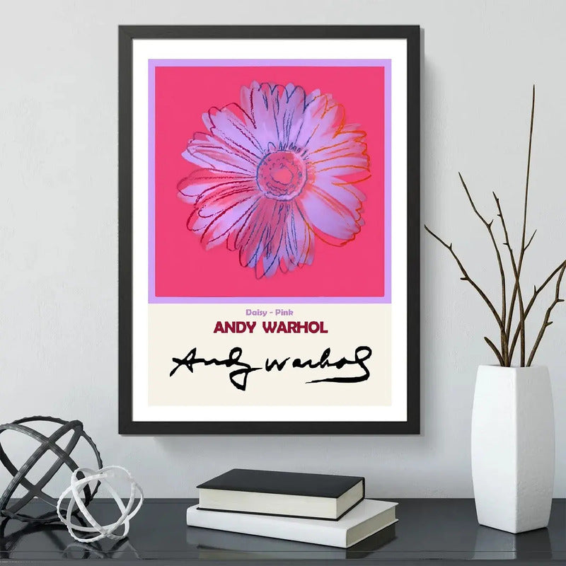 Cuadro Andy Warhol Flor Pink Daisy Pop Art Decoracion Modern Marco Negro