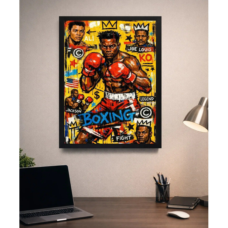 Cuadro Basquiat Iron Mike Tyson Boxeo Arte Urbano Graffiti Marco Negro