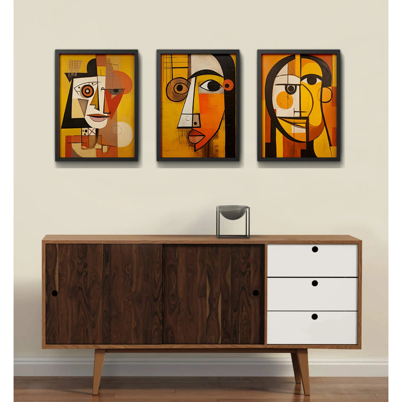 Set 3 Cuadros Picasso La Expresión Del Ser Cubismo Abstracto Marco Negro