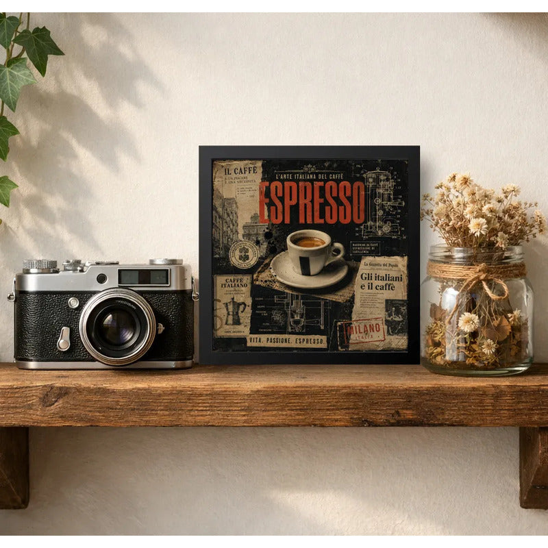Cuadro Living Comedor Cocina Café Espresso Coffee Retro Brs2 Marco Negro