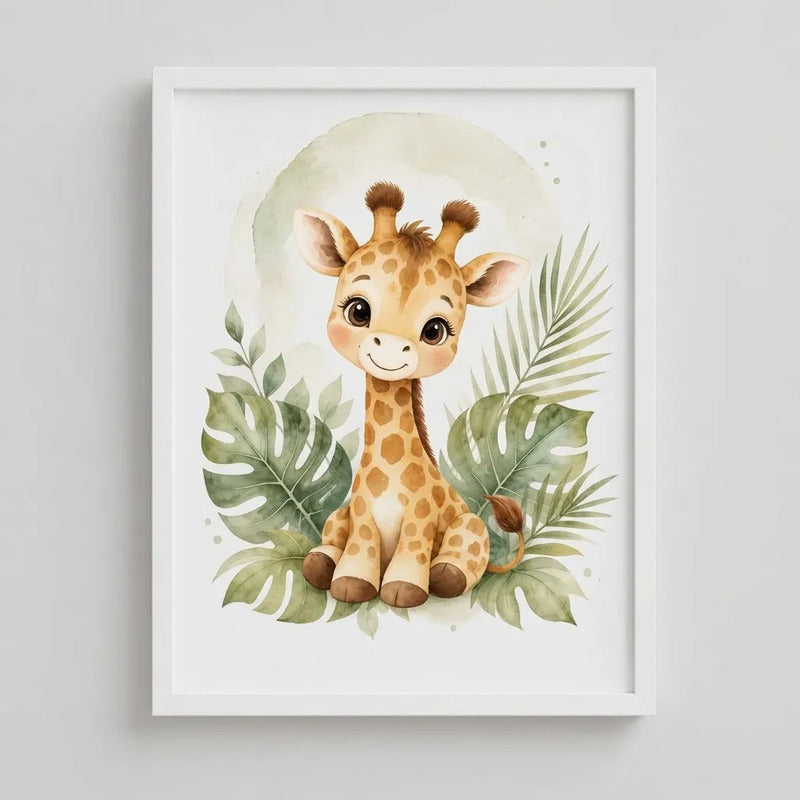 Cuadro Jirafa Decoracion Dormitorio Infantil Tonos Suaves Marco Blanco