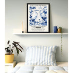 Cuadro Garzas Botanico William Morris En Azul Y Blanco Arte Marco Negro