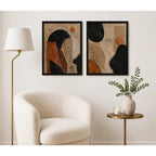 Set 2 Cuadros Boho Abstracto Texturas Bronce Decora Living Marco Negro