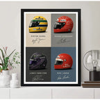 Cuadro Cascos Formula 1 Auto Senna Schumacher Hamilton Lauda Marco Negro